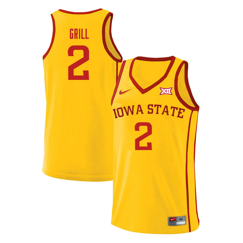 Men #2 Caleb Grill Iowa State Cyclones College Basketball Jerseys Sale-Yellow
